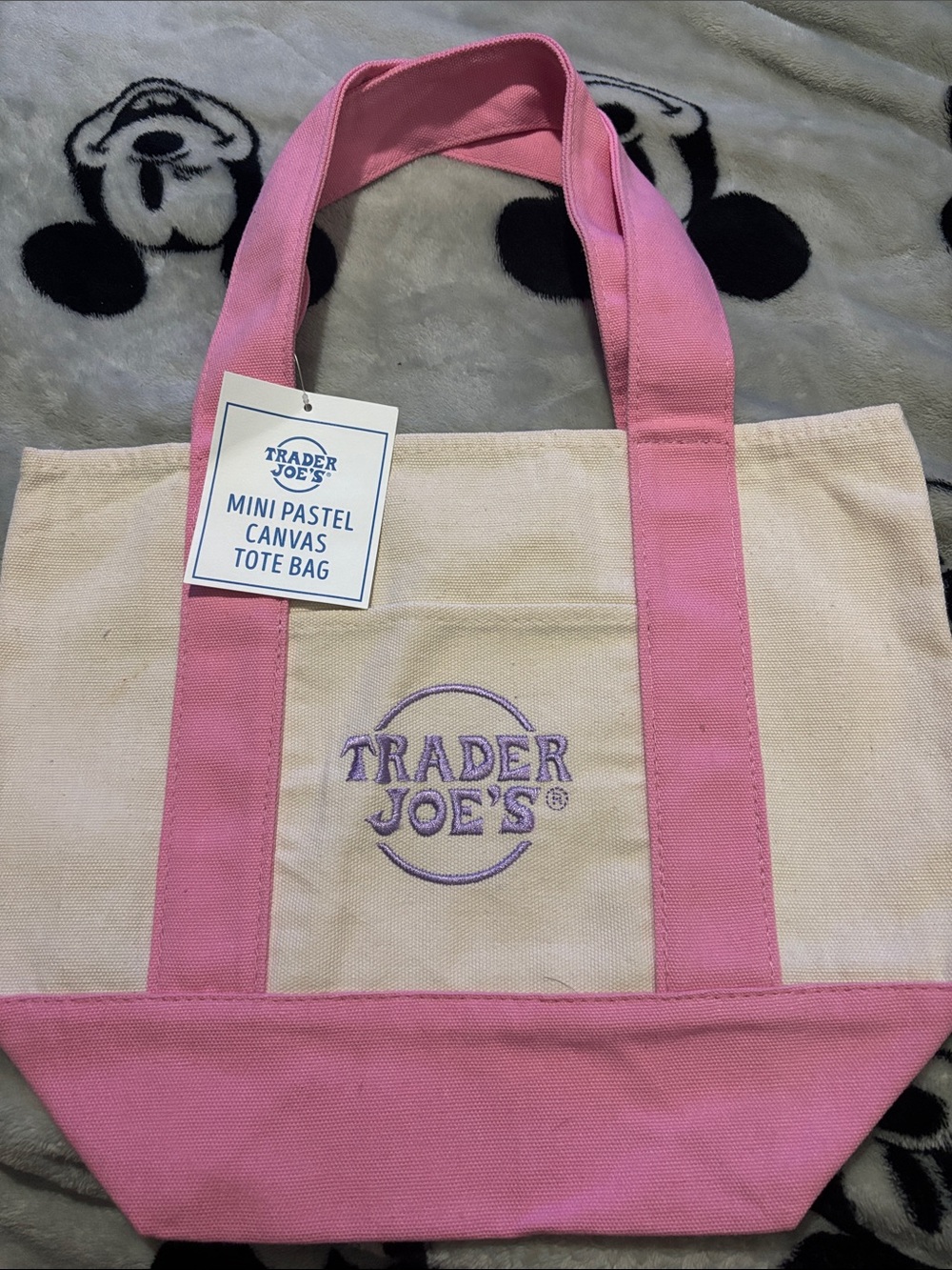 Trader Joe’s Mini Pastel Canvas Tote Bag - Pink & Cream